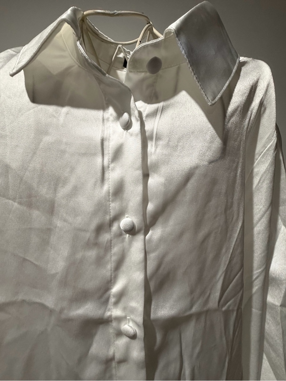 Classic White Button-Front Satin look Blouse with Pointed Collar - Picture 2 of 10